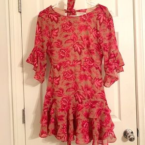 pink and tan mini floral dress